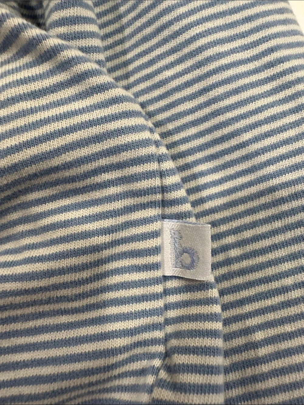 Bella Bliss Cotton Striped Long-Sleeve Polo Shirt in Light Blue and White